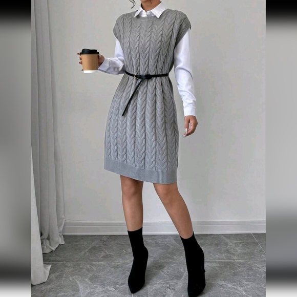 Women's Solid Color Simple Sleeveless Knit Sweater Dress - Picture 3 of 7